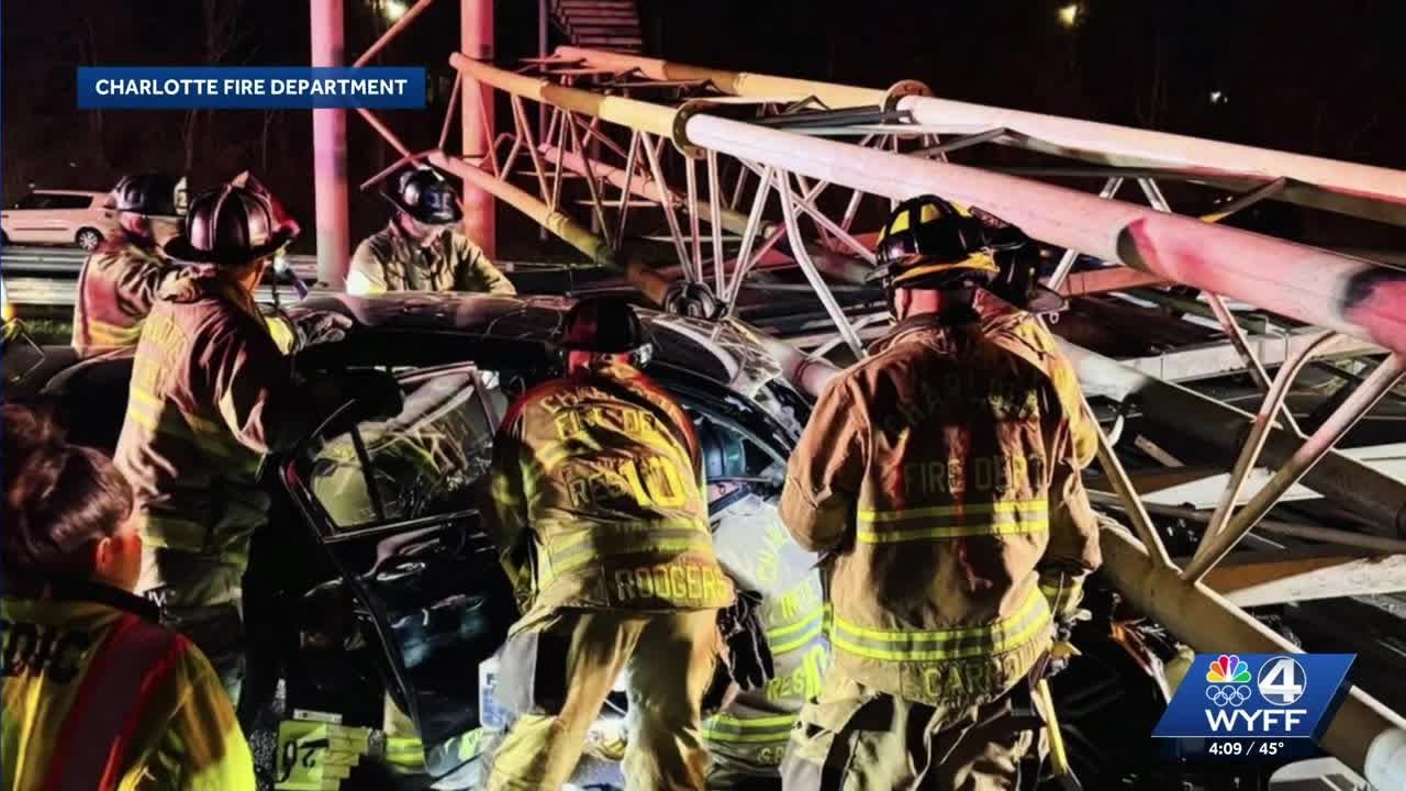2 injured after overhead interstate sign collapses on car in Charlotte, firefighters say