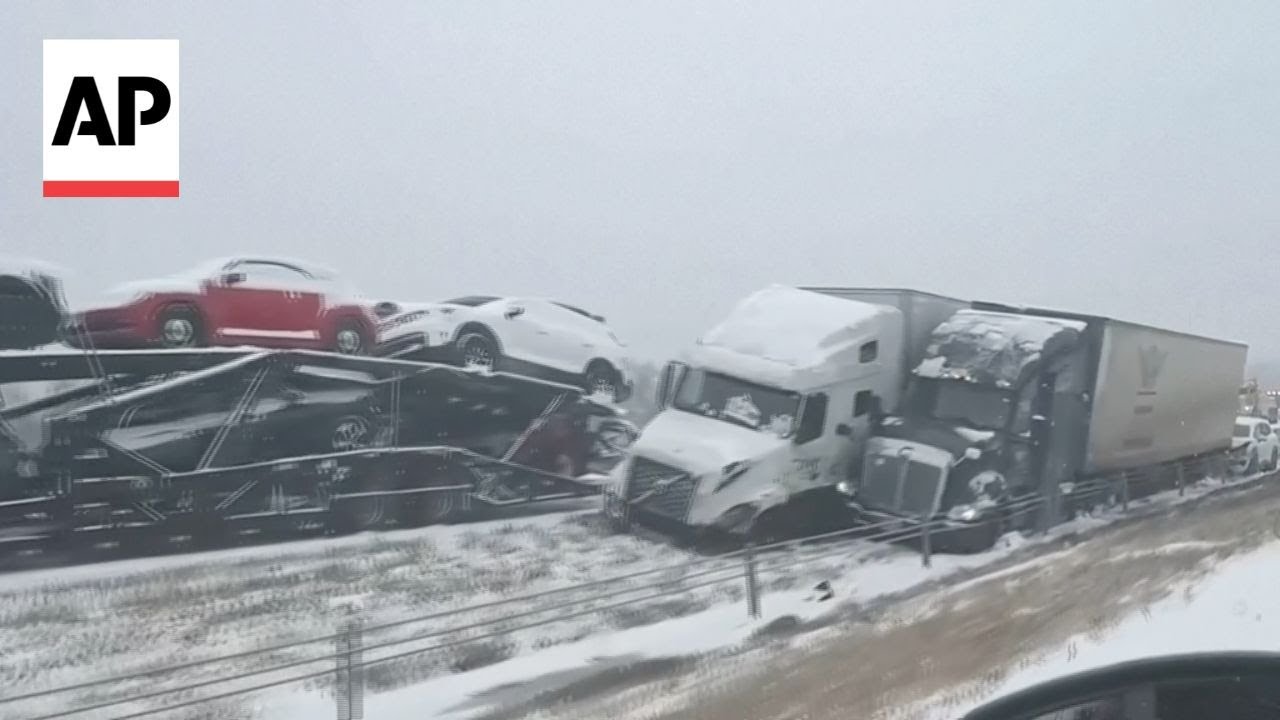 Massive pileup on snow-covered I-70 in Missouri